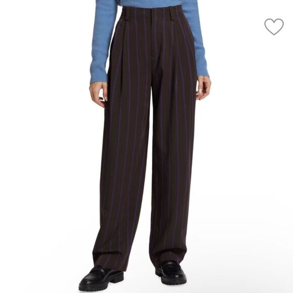 VINCE Pleated Stripe Twill Wide-Leg Trousers Womens Size 2 - Picture 1 of 14